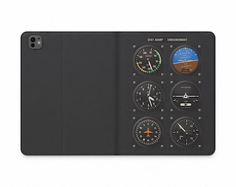 Six Pack Instrument Panel iPad Case, Pilot Tablet Folio, Steam Gauge Cockpit iPad Cover, Aviation Gift, Student Pilot Gift, EFB Case