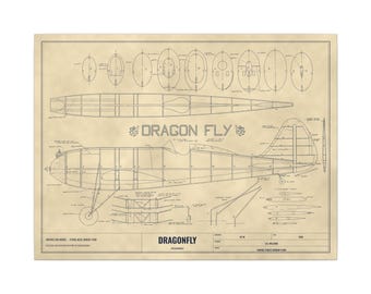 Dragonfly Airplane Vintage Canvas, 1938 Model Plane Wall Art, Vintage Aviation Print, Gift for Pilot or Dad, Airplane Canvas Decor
