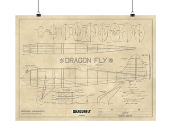Dragonfly Airplane Vintage Poster, 1938 Model Plane Wall Art, Vintage Aviation Print, Gift for Pilot or Dad, Airplane Poster Decor