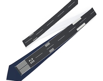 Runway 28 necktie with accurate FAA runway markings, pilot tie, gift for airport managers, controllers, pilots and aviation lovers
