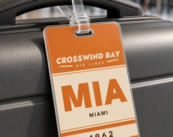 Retro Airline Luggage Tag, Personalized Airport Code Bag Tag, Vintage 1960s Travel, Crosswind Bay Air Lines, Custom City Year, Aviation Gift