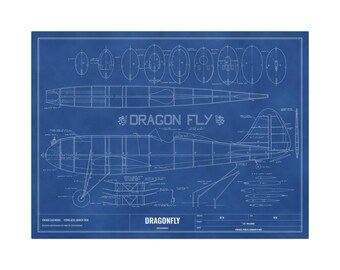 Dragonfly Airplane Blueprint Canvas, 1938 Model Plane Wall Art, Vintage Aviation Print, Gift for Pilot or Dad, Airplane Canvas Decor