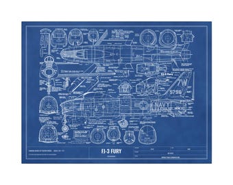 FJ-3 Fury Jet Blueprint Canvas, 1962 Model Airplane Plan Art, Vintage Fighter Jet Print, Aviation Gift for Pilot, Canvas Wall Decor