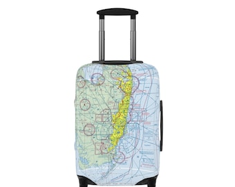 Personalisierte Kofferhülle mit Seekartenmuster, maßgeschneiderte Kofferhülle für Zuhause und Flughafen, Geschenk für Piloten, Reiseaccessoire für die Luftfahrt, Stretchhülle in den Größen S, M und L