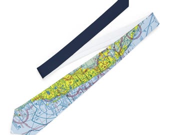 Aviation sectional chart necktie with your home airport, personalized pilot tie, gift for pilots, flight instructors and airport staff