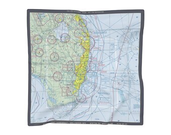 Aviation sectional chart scarf, square satin style pilot scarf with VFR map print, gift for women pilots and flight attendants