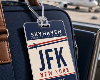 Retro Airline Luggage Tag, Personalized Airport Code Bag Tag, Vintage 1960s Travel, Skyhaven Airways, Custom City Year, Aviation Gift