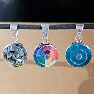 Pachamama pendant in 950 silver with stone inlays, Peruvian crafts, pendant of different precious stones.