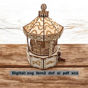 Carousel, children&#39;s carousel, SVG file for laser cutter, rotating carousel with drive crank