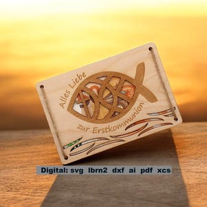 Communion, carte, porte-carte, porte-bon, porte-billets, fichier SVG pour découpe laser, cadeau de communion, première communion
