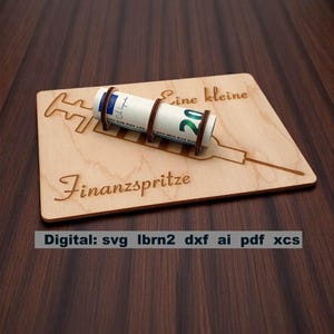 Pequeña inyección financiera, inyección de efectivo, regalo de dinero, porta billetes, regalo de cumpleaños, archivo SVG para cortadora láser para descargar, cumplidor de deseos
