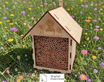 Bienenhotel svg Datei als DIY Wildbienenhotel | Laserdatei für ein Insektenhotel | Bienenhaus als Nisthilfe für Bienen