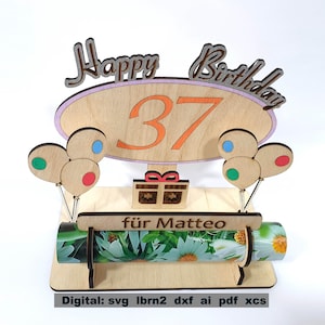 Porta-voucher de aniversário, porta-voucher, porta-voucher, feliz aniversário, arquivo para cortador a laser/cortador a laser para download