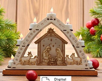 Schwibbogen Laserdatei svg für Lasercutter | Weihnachtsdeko Vorlage | DIY Laserdatei Lichterbogen | Weihnachtsbogen Laser Krippenmotiv