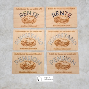 Retirement greeting card, retirement cash gift, pension voucher, retirement card, laser file for download, retirement card insert