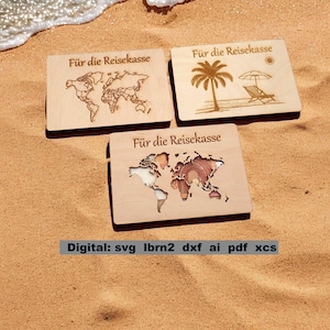 Archivo de fondo de viaje, subsidio de vacaciones, tarjeta de inserción para dinero o cupón como subsidio para las vacaciones, archivo láser para descargar, archivo SVG