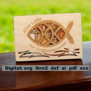 Communion, carte à insérer pour billet de banque ou bon, fichier svg de première communion pour découpeuse laser à télécharger, cadeau de communion