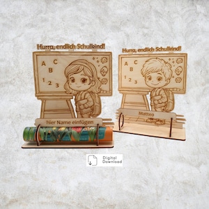 Gift certificate holder for a schoolchild as a back-to-school gift with a chalkboard motif | Laser-cut SVG file for the first day of school