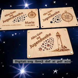 Jugendweihe Karte für Geldgeschenk oder Gutschein, svg Datei für Lasercutter zum Download, Laser Datei, Wunscherfüller