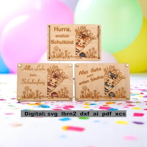 Terug naar school, schoolinschrijving, eerste schooldag, eindelijk een schoolkind, svg-bestand voor lasersnijder, kaart als geldcadeau, zelfgemaakte bankbiljethouder