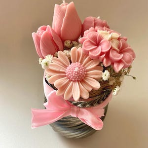 Blumengesteck aus Kerzen Kerzengesteck Blumen im Windlichtglas /KGW001