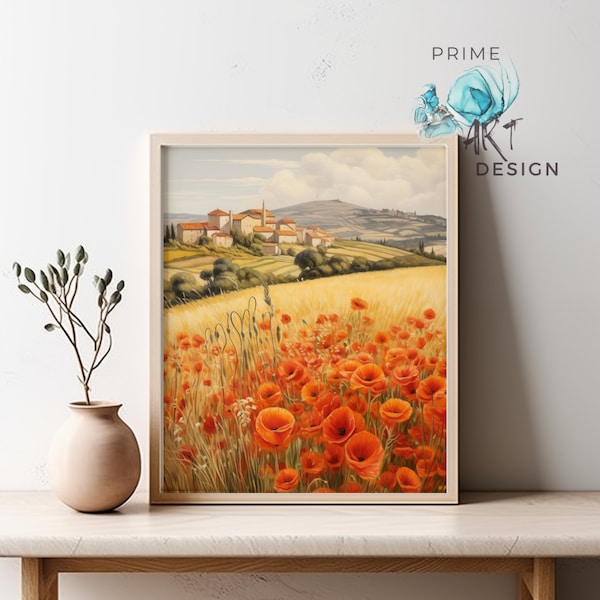 Hills of Tuscany - Canvas Print - Vibrant Wheat & Poppy Fields - Italian Countryside Decor - Perfect Anniversary Gift