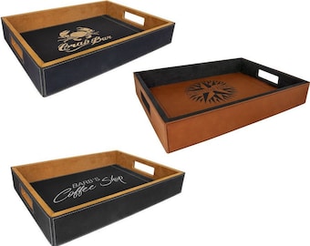Personalized leather serving tray laser engraved        *** free shipping***