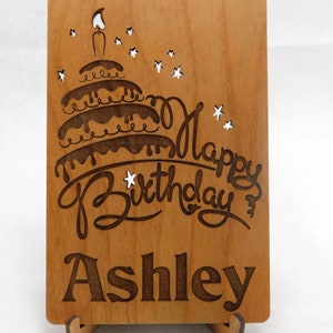 Laser engraved wooden birthday greeting card, customization options. valentines / anniversary