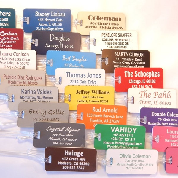 Personalized custom laser engraved luggage tags 24 colors to choose from.  ***free shipping***