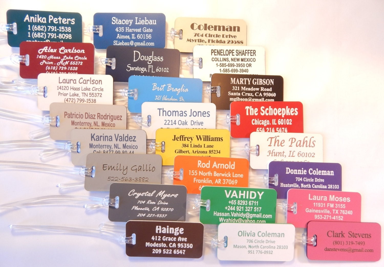 Personalized custom laser engraved luggage tags 24 colors to choose from.  ***free shipping***