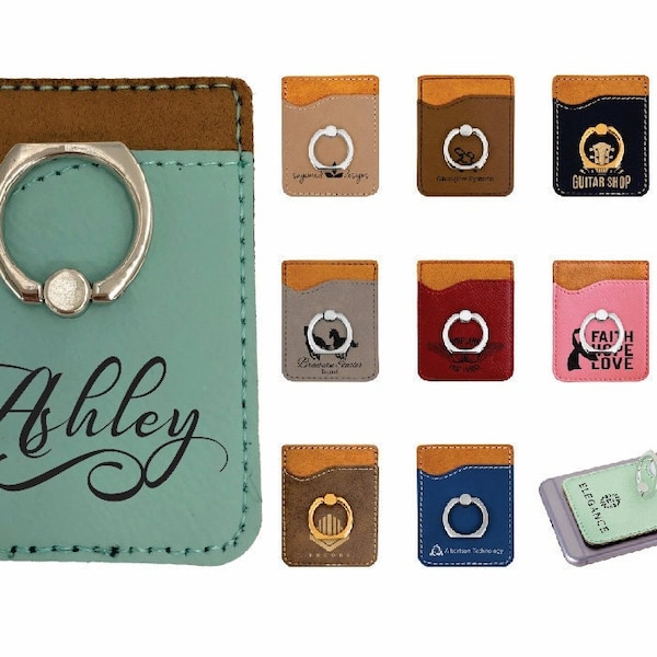 Personalized Vegan Leather Phone Wallet with Ring Stand
