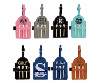 Golf bag tag personalized, wooden tees, engraved golf gifts custom golf gifts leather golf tags golf bag tags tee holder free shipping