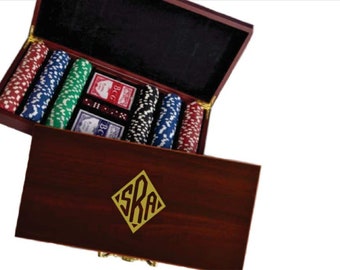 Laser Engraved Rosewood Poker Set: Personalized Travel Game