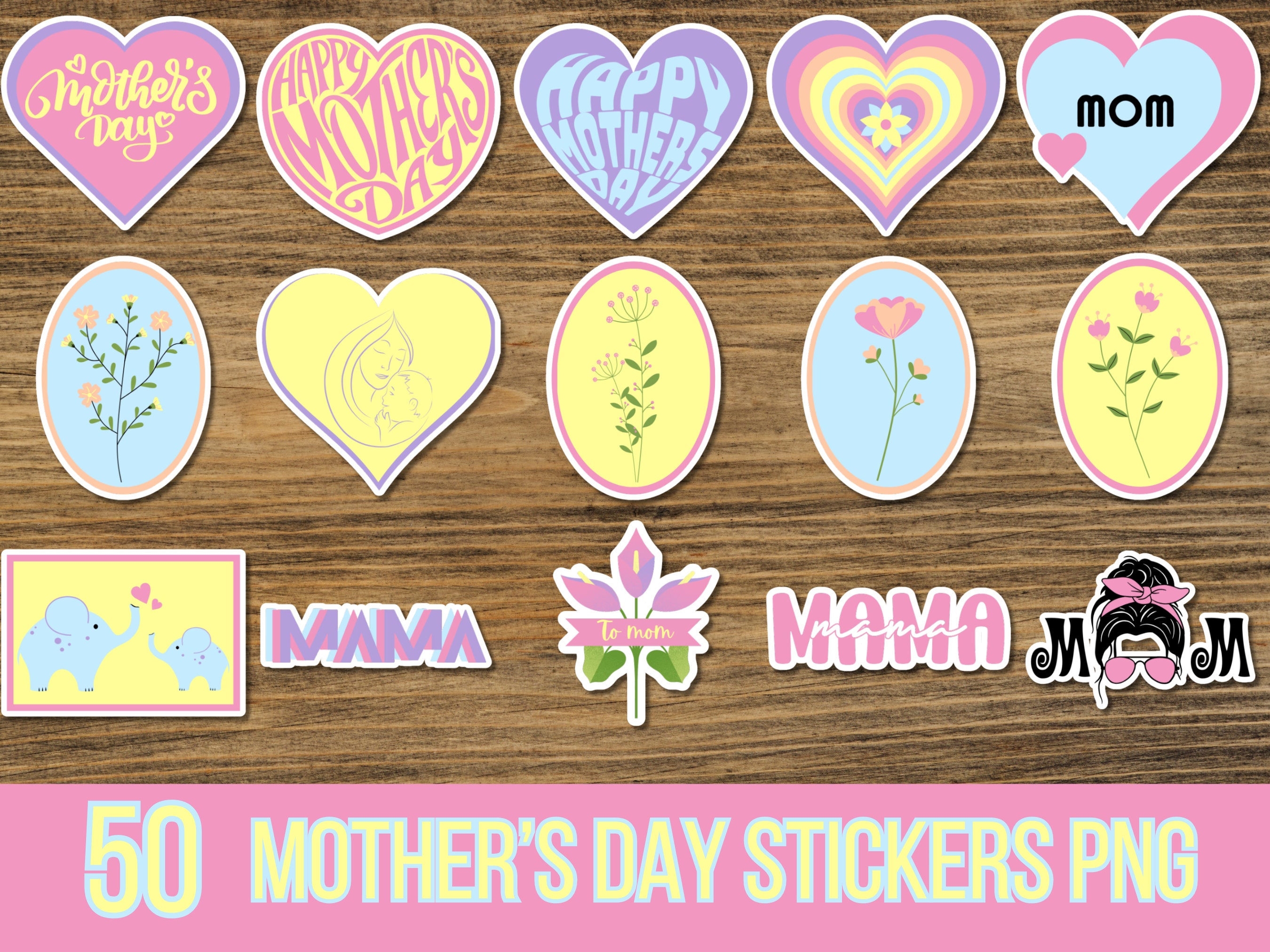 50 Printable Mother's Day Stickers PNG Mother's Day Gift for Mother - Etsy