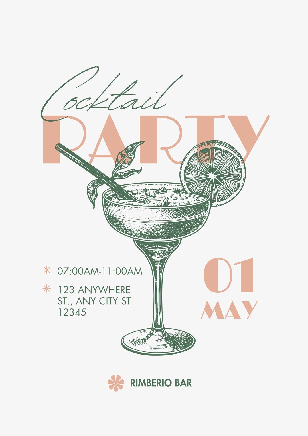 Digital Cocktail Party Invitation, Printable Cocktail Party Invitation, Minimalistic Design ...