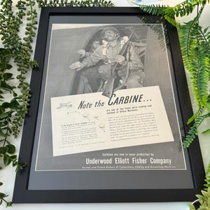 Pubblicità originale degli anni &#39;40 &quot;Note The Carbine&quot; - Formato A3