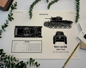 Recognition Poster - Swedish Strv m/38 Light Tank - A3 Size