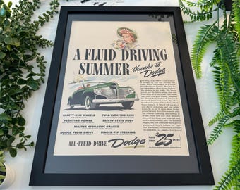 Original 1940s Dodge "A Fluid Driving Summer" Advertisement - A3 Size