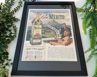 Original 1942 Ron Merito Puerto Rican Mountain Rum Advertisement - A3 Size