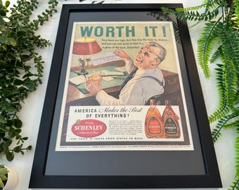 Original 1940s Schenley Whiskey "America Makes The Best Of Everything" Advertisement - A3 Size