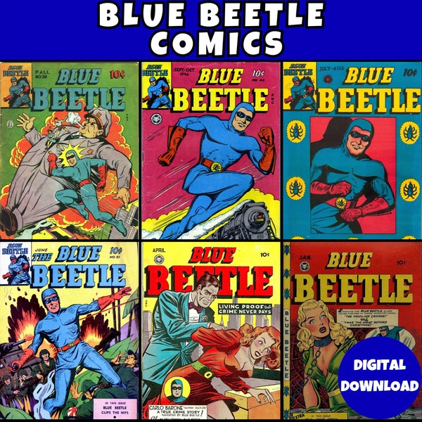 Blue Beetle Comics Collection - 37 PDF/CBR Comic Books By Fox Comics - Vintage Super Hero Comics - Digital Download