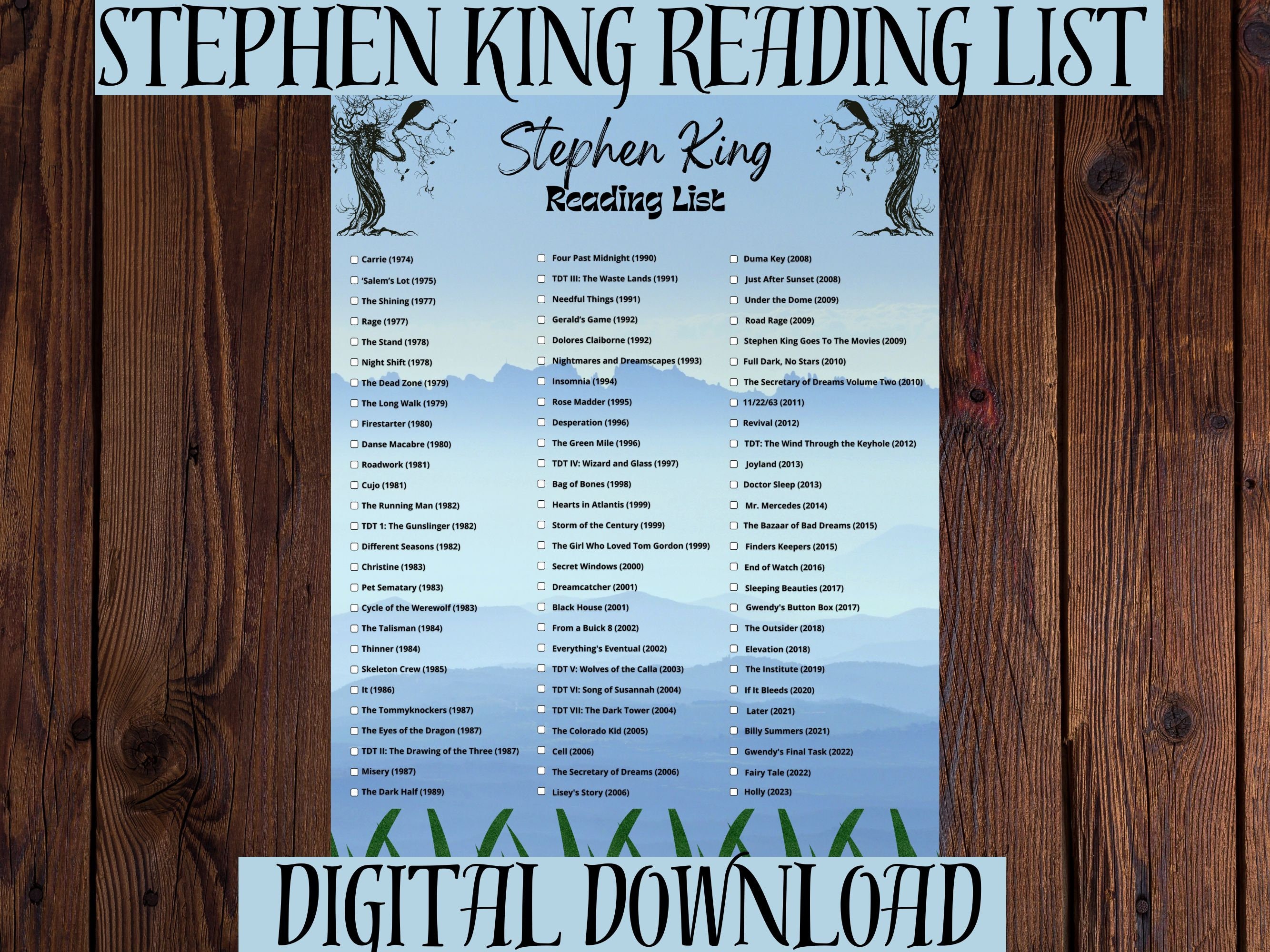 Stephen King Printable Reading List Books in Order Digital Download
