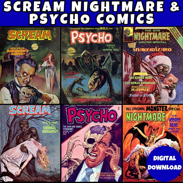 Scream, Nightmare & Psycho Comics Collection - 63 Rare Vintage Classic Horror PDF/CBR Comic Books By Skywald Comics- Digital Download