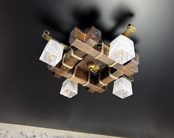 Handmade Wooden Chandelier: Rustic Farmhouse Pendant Light