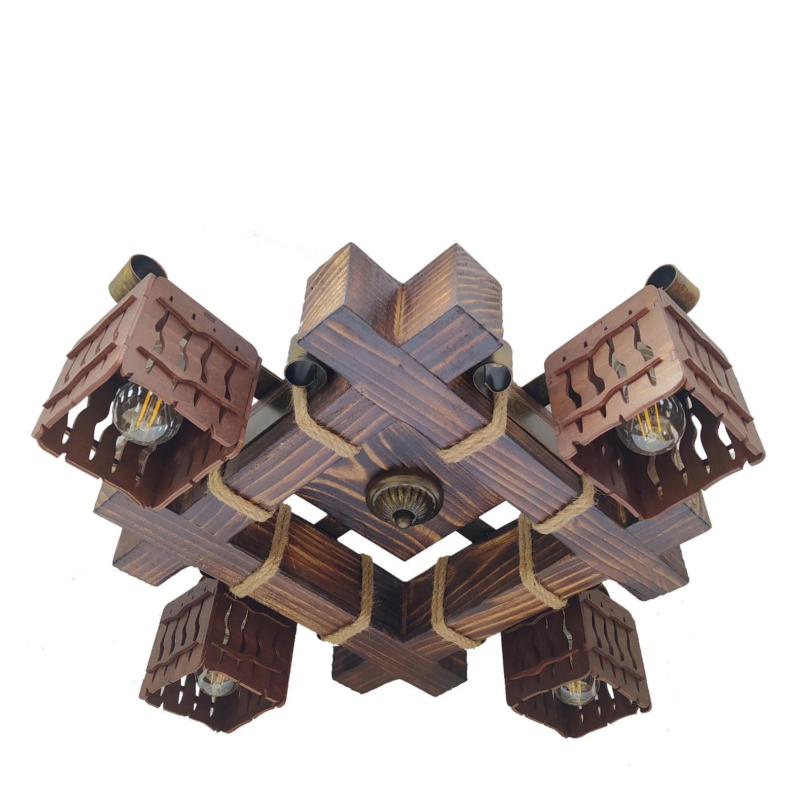 Wooden rustic chandelier, ceiling wood lamp, Restaurant lighting, Vintage farmhouse chandelier, Large bohemian chandelier
