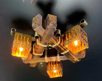 Wood Beam Chandelier: Rustic Farmhouse Lighting
