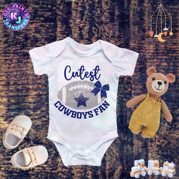 Cutest Cowboys Fan, Faux Sequin Football, Bow, Star. Girls Team T-Shirt And Onesie, Perfect Gift, Birthday Gift, Fan Gear
