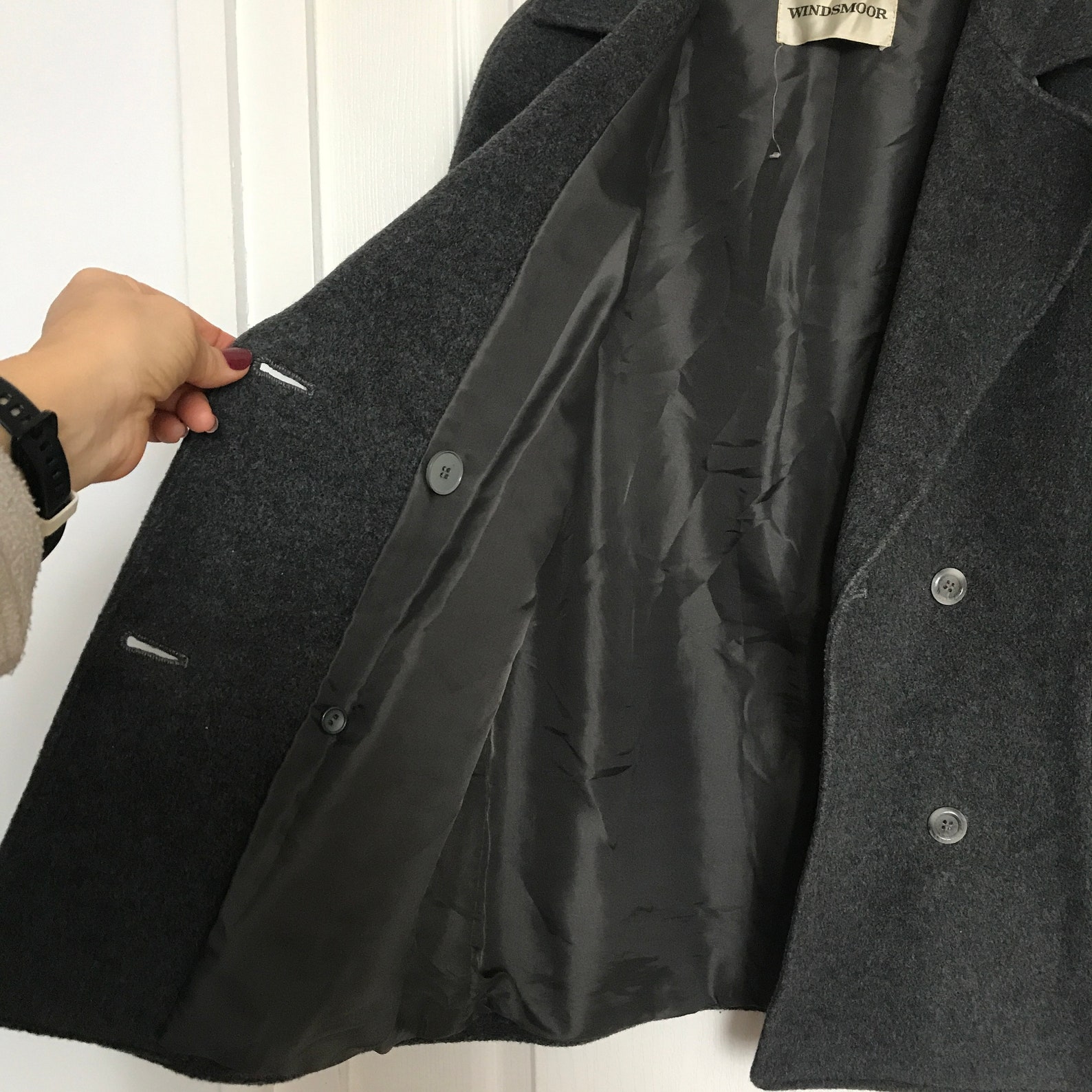 Vintage 80s Short Wool Coat Double Breasted Purple 16 18