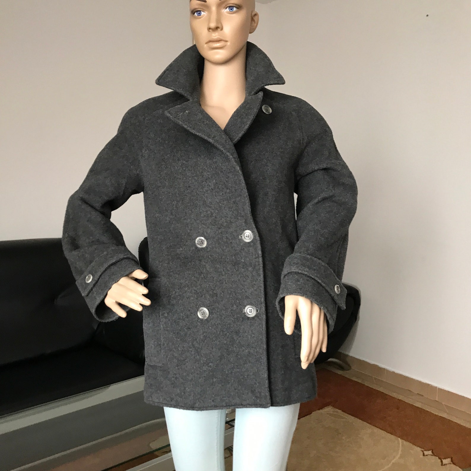 Vintage 80s Short Wool Coat Double Breasted Purple 16 18 main image 1