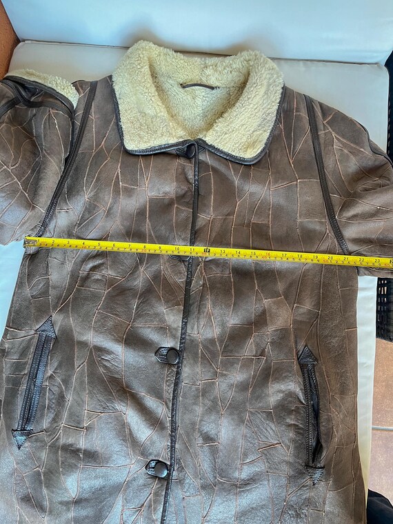 Patchwork leather shearling coat Womensclothing B… - image 8